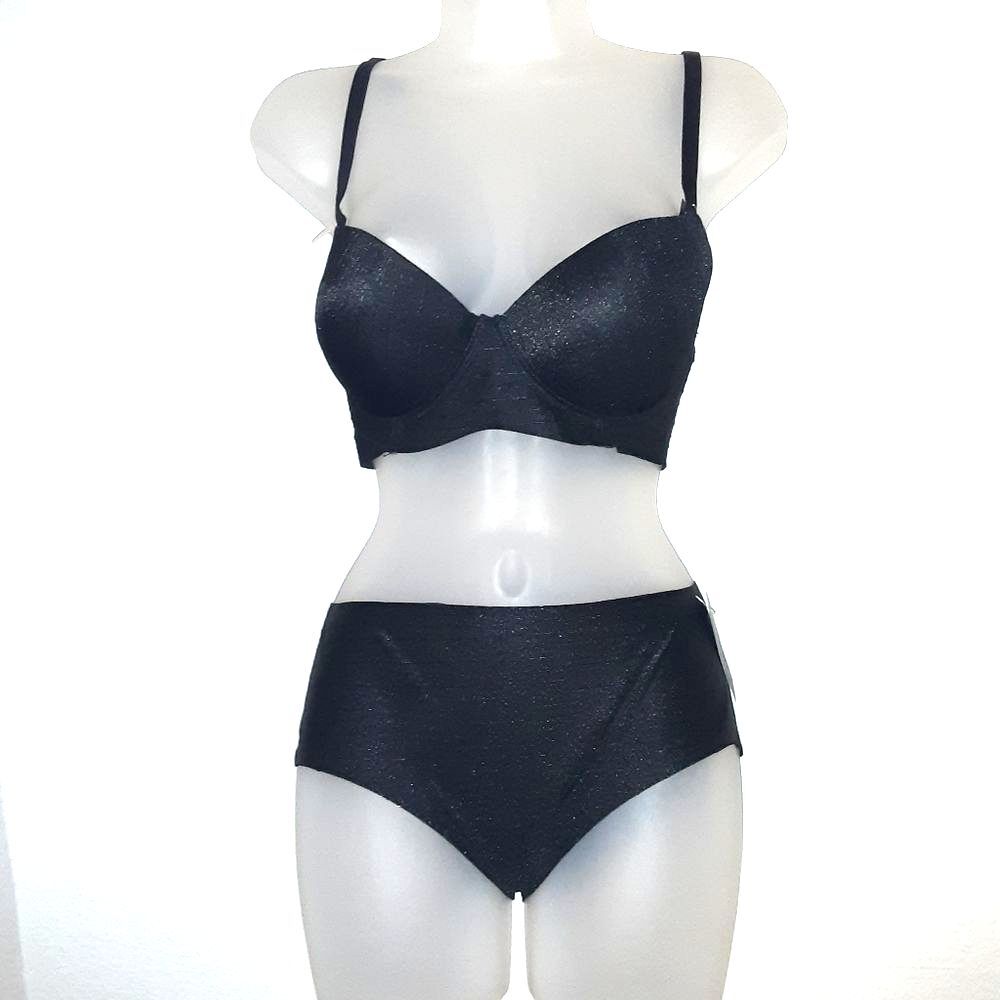 Youmita 36C Black Jacquard Push Up Bra and Large Seamless Panty NWT